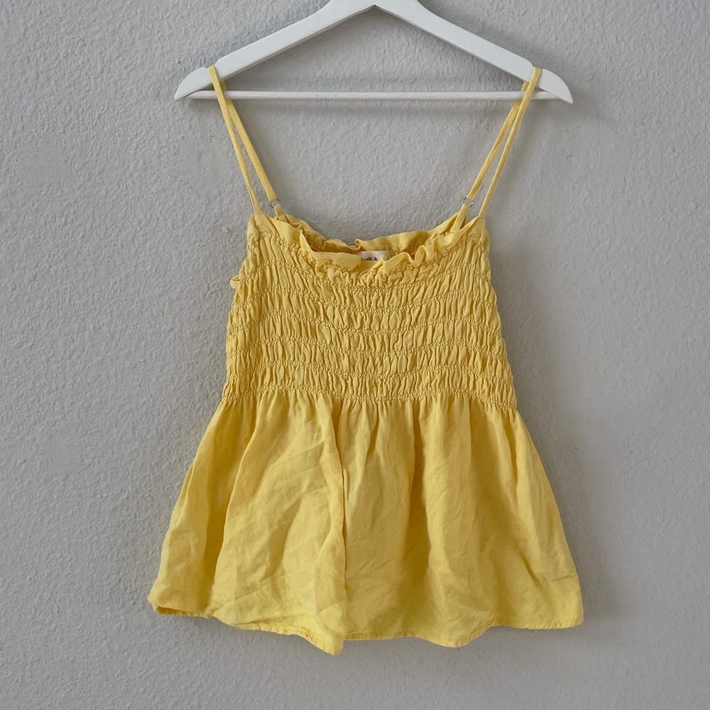 Cloth & Stone Smocked Linen Butter Yellow Tank Top Size XL